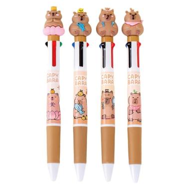 Imagem de MOZXIRZ 4 canetas esferográficas multicoloridas, capivara, 4 em 1, retrátil, fofa, de desenho animado, capivara, para escritório, material escolar, crianças, meninos, mulheres e homens (4 peças de