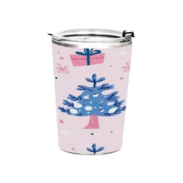 Imagem de STAYTOP Copo de aço inoxidável de árvore de Natal 368 g, copo de café isolado com tampa e canudo, caneca de café de viagem de parede dupla para bebidas quentes e frias