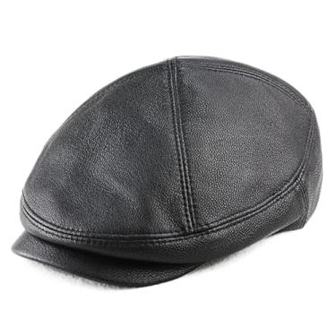 Imagem de uhyOHF Boina masculina de couro quente boina vintage chapéu de condução chapéu de vovô (A-GG