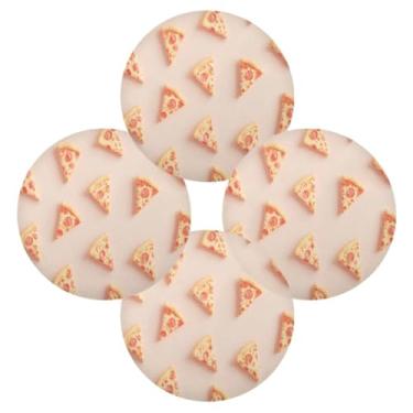 Imagem de Wassud Jogo americano conjunto de 4 tapetes redondos de fatias de pizza para cozinha e jantar, tapetes laváveis e resistentes ao calor, decoração de mesa 39 cm