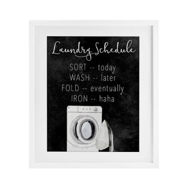 Imagem de Stupell Industries Lazy Laundry Schedule Humor Impressão emoldurada branca sob vidro, design de Kim Allen, 40,6 x 33,5 cm