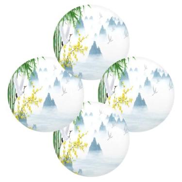 Imagem de Wassud Jogo americano conjunto de 4 guindastes com tapetes de mesa redondos de bambu para cozinha e jantar tapetes laváveis resistentes ao calor para decoração de mesa 39 cm