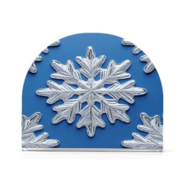Imagem de Qilmy Lindo suporte de guardanapo de flocos de neve de Natal para mesas, porta-guardanapos de papel de placa acrílica elegante, dispensador de papel de seda independente moderno para sala de jantar