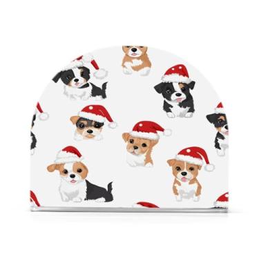 Imagem de xigua Suporte de guardanapo de buldogue de Natal para mesas, porta-guardanapos de papel de placa acrílica elegante, dispensador de papel de seda independente moderno para sala de jantar, sala de estar