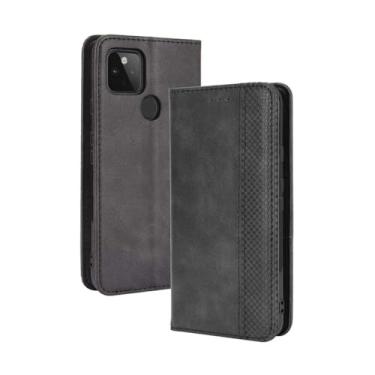 Imagem de Capa flip de couro para Google Pixel 4A 5G,Flip magnético retro,Caso de telefone de couro PU,Design de carteira com 3 slots de cartão e 1 clipe de dinheiro -Black