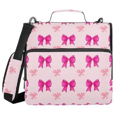 Imagem de Burbuja Laço rosa em fichário com zíper rosa, bolsa de 3 anéis com lixa expansível e alça de ombro para laptop de 13 polegadas, vários bolsos para trabalho de escritório