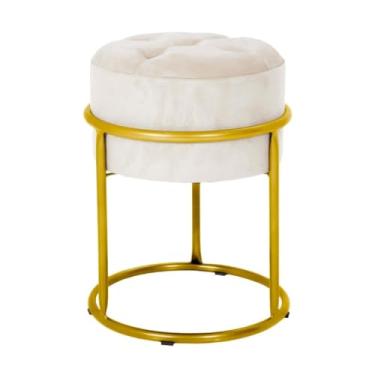 Imagem de Puff Banqueta de Ferro com Argola - Decoração para Quarto, Sala, Penteadeira e Ambientes Modernos puff redondo (BEGE,DOURADO)