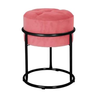 Imagem de Puff Banqueta de Ferro com Argola - Decoração para Quarto, Sala, Penteadeira e Ambientes Modernos puff redondo para Quarto, Sala e Penteadeira em Ambientes Modernos(PRETO E ROSA CHICLETE)