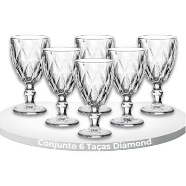 Imagem de Tranparente Conjunto de Taças Diamond, 6 Peças em Vidro Transparente Facetado, 325ml, Design Clássico-Contemporâneo para Água e Sucos, Base Estável, 17 cm