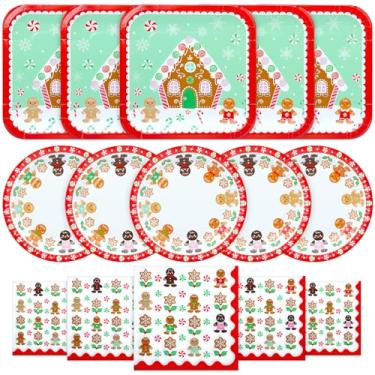 Imagem de YY Conjunto de 150 pratos de papel para festa de Natal, guardanapos, pratos de jantar de gengibre com guardanapos de papel descartáveis