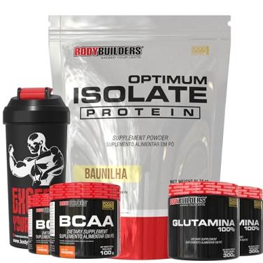 Imagem de Kit Optimum Isolate Whey Protein 2kg + 2x BCAA 100g + 2x Glutamina 300g + Coqueteleira - Bodybuilders
