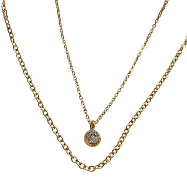 Imagem de Colar Corrente Dupla Aço Inoxidável Ponto de Luz Zircônia Dourado