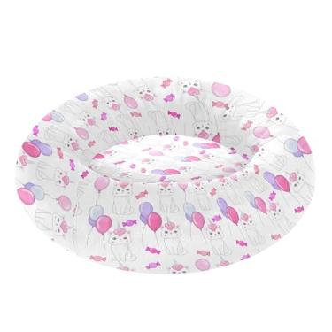 Imagem de SEHANY Cama de cachorro com estampa de gatos fofos, removível e lavável, pequena, redonda para gatos, cama fofa super macia para animais de estimação com fundo antiderrapante para cães pequenos e