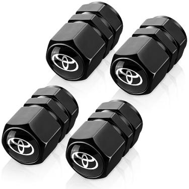 Imagem de Tampas de haste de válvula de pneu para Toyota, Corolla, RAV4, Highlander tampas de ar de roda de carro de metal tampas de haste de válvula automotiva acessórios 4 peças pretas