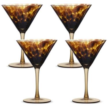 Imagem de Honeydak Conjunto de 4 copos de pedra marrom com estampa de leopardo tartaruga, 255 g, copos estilosos, sem haste, copo de vidro ideal para gim, tequila, vodca, refrigerantes