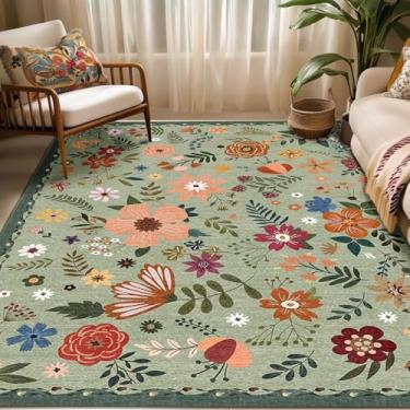 Imagem de Tapetes laváveis, tapete floral, tapete grande para sala de estar, quarto, 2,5 x 25 m, verde grama