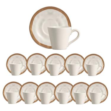 Imagem de Jogo 12 Xícara De Café De Cerâmica Bege Filete Amassada Scalla 80ml