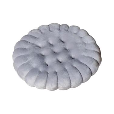Imagem de MotiveTech Almofada de Assento em Formato de Biscoito, Almofada de Chão, Almofada Simples E Fofa para Cadeira, Tapete para Sentar, Decoração de para Quart, Redondo cinza, Tamanho real