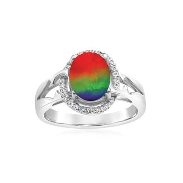 Imagem de Designed by Ellen Anel de diamante de amolita com pedra natural de grau AAA, conjunto de 3 cores em ouro 14k, Metal, Ammolita