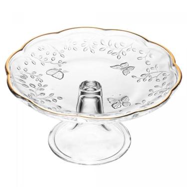 Imagem de Prato Para Bolo 27 Cm De Cristal Com Pé New Butterfly Com Fio De Ouro Lyor