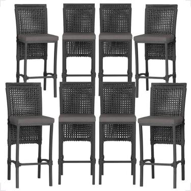 Imagem de 8 Banquetas Em Alumínio Roma Preta Corda Náutica Tecido 11 Preto