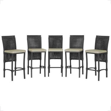 Imagem de 5 Banqueta Em Alumínio Roma Preta Corda Náutica Tecido 7 Preta