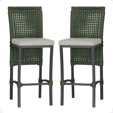 Imagem de 2 Banqueta Em Alumínio Roma Preta Corda Náutica Tecido 3 Verde