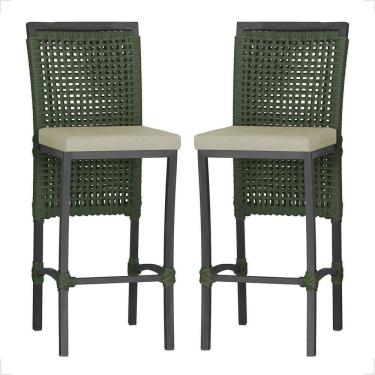 Imagem de 2 Banqueta Em Alumínio Roma Preta Corda Náutica Tecido 7 Verde