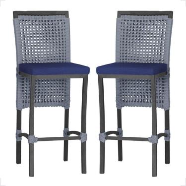 Imagem de 2 Banqueta Em Alumínio Roma Preta Corda Náutica Tecido 10 Prata