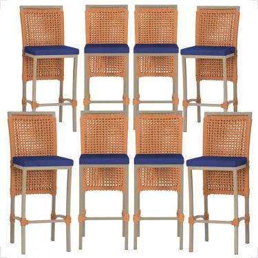 Imagem de 8 Banqueta Em Alumínio Roma Fendi Corda Náutica Tecido 10 Terra Cota Unico