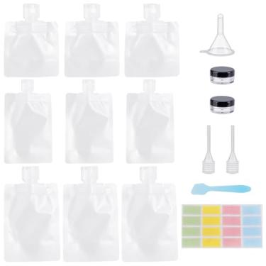 Imagem de GORGECRAFT Pacote com 9 bolsas de viagem para artigos de higiene pessoal transparentes e portáteis, bolsa de compressão vazia recarregável com funil e conta-gotas e frasco de creme para xampu