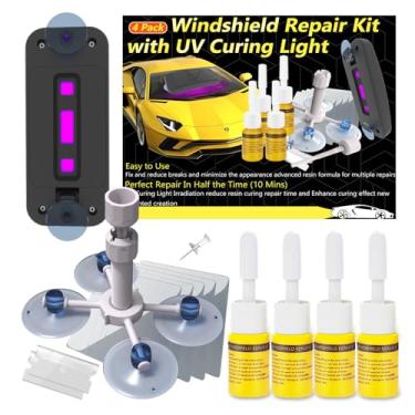 Imagem de Kit de reparo de para-brisa, kit de reparo de rachaduras de para-brisa, kit de reparo de para-brisas com ventosa de cabeça de injeção aprimorada, luz de cura UV, kit de reparo de lascas de para-brisa