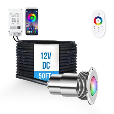 Imagem de Zenhagu Luz LED RGBW multicolorida para piscina e spa de 1,5 polegadas, IP68 impermeável, CA 120 V, cabo de 15 m com controlador, aplicativo e controle remoto