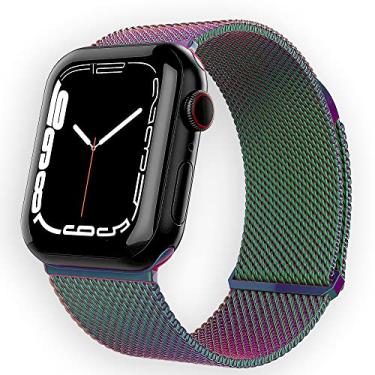 Imagem de TalkWorks Pulseira de relógio expansível compatível com Apple Watch Series - 38 mm/40 mm/41 mm - fecho magnético - pulseira de malha de aço inoxidável com ajuste confortável para mulheres e homens -
