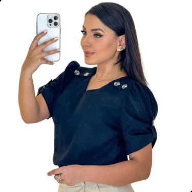 Imagem de Blusa Feminina Evangélica Social Linho Gola V Com Botões - LOOK MODAS 