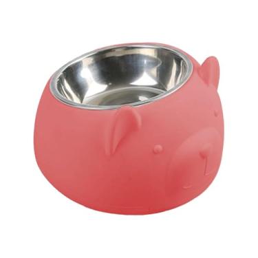 Imagem de Gralara Tigela para cães inclinada a 15°, comedouro fofo, leve e fácil de limpar para gatos, filhotes e gatinhos de interior, Rosa