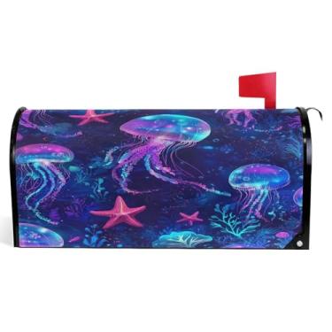Imagem de Capas decorativas para caixa de correio magnética, água-viva, impressão do oceano, caixa de correio colorida, envoltórios de vinil, à prova de intempéries, decoração de caixa de correio de férias