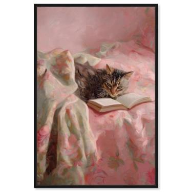 Imagem de Decoração de parede para animais de estimação Cat Nap Chapter I da Art Remedy, moldura preta, 50 x 76 cm