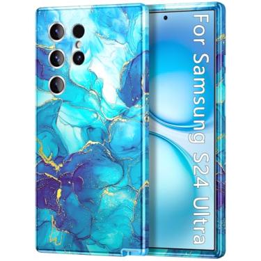 Imagem de Btscase Capa para Samsung Galaxy S24 Ultra, [Teste de Queda de Grau Militar] Design de Padrão de Mármore Slim Robusto À Prova de Choque Mulheres Meninas Homens Capa Protetora Antiarranhões, Azul Azure