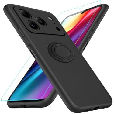 Imagem de Capa de telefone compatível com Doogee Note 56/56 Pro/56+ Plus com protetor de tela, suporte de anel giratório de 360° com suporte/suporte de silicone TPU à prova de choque capa protetora para Doogee