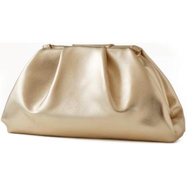 Imagem de Munansli Bolsa clutch feminina, bolsa de ombro de corrente destacável, bolsa transversal de bolinho de massa, bolsa de viagem noturna em nuvem., Champanhe dourado