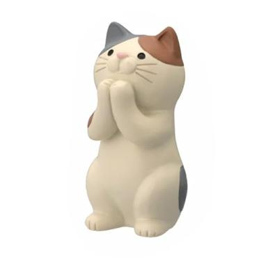 Imagem de Ornamento de gato estátuas ao ar livre quintal arte ornamento de gramado multifuncional telefone tablet óculos suporte caneta decoração para casa (fecho mãos gato tricolor)