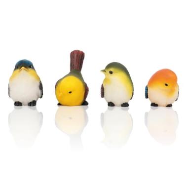 Imagem de ZAWELIYO 4 peças de estatuetas de pássaros fofos de resina, decorações de animais pequenos para exibição de mesa, ornamentos de pássaros pintados à mão para quintal, pátio, casa, escritório, ideias de