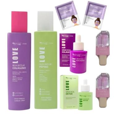 Imagem de Max Love Kit Completo de Skincare com Água Micelar Colágeno 200ml, Água Micelar Pepino 200ml, Sérum Facial Colágeno 30ml, Sérum Facial Detox 30ml, 2 Máscaras Peel Off, 2 Lip Balms