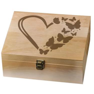 Imagem de arricraft 1 caixa de memória de madeira, caixa de memória de coração de borboleta com tampas articuladas, baú de lembrança com tema de amor, para lembranças de casamento, aniversário, armazenamento de