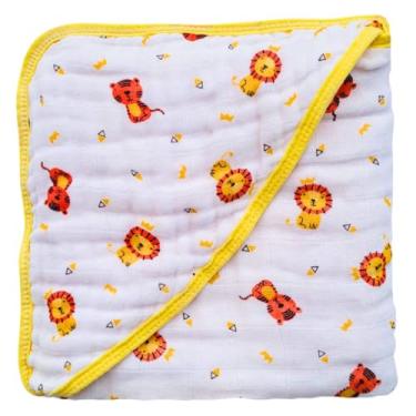 Imagem de Toalha de Banho para Bebe Enxoval tecido fralda com Capuz 100% Algodão Recém Nascido (Leão)