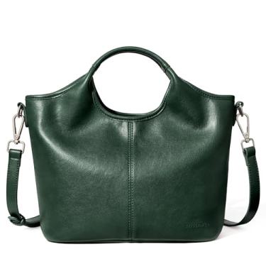 Imagem de BOSTANTEN Pequenas bolsas de couro vegano para mulheres, bolsa feminina, alça superior, bolsa transversal, alça de ombro removível, Verde escuro