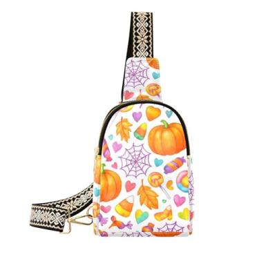 Imagem de CEBUGI Pochete feminina de couro transversal com estampa de abóboras em aquarela para trilhas, viagens ao ar livre