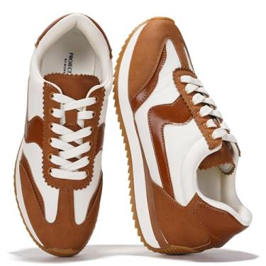 Imagem de Project Cloud Tênis feminino leve com cadarço com palmilhas de espuma viscoelástica – Sapatos femininos modernos – Tênis feminino antiderrapante e confortável (Madison), Bronzeado, 35 BR