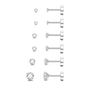 Imagem de Conjunto de 3 a 5 pares de brincos quadrados para homens e mulheres, brincos de zircônia cúbica transparente preenchidos com ouro 14 K, hipoalergênicos, de aço cirúrgico, com costas planas para